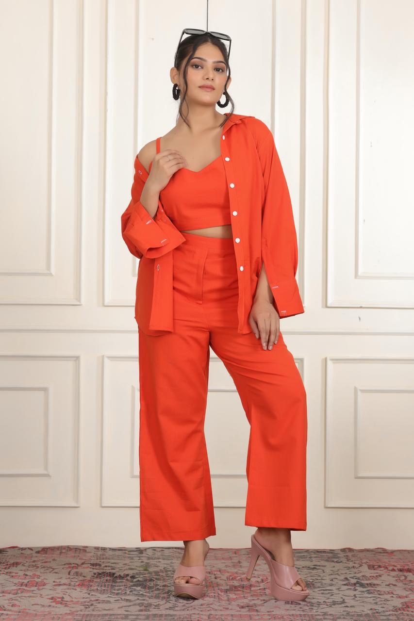 Women Solid Top with Trousers Co-ords Set