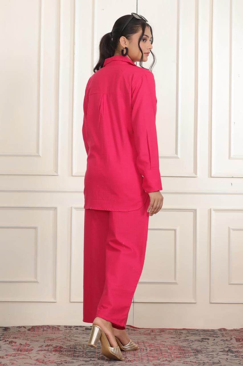 Women Solid Top with Trousers Co-ords Set