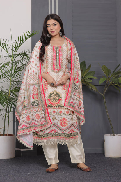 Muslin Silk Pakistani Suit with Sequins & Embroidery Work