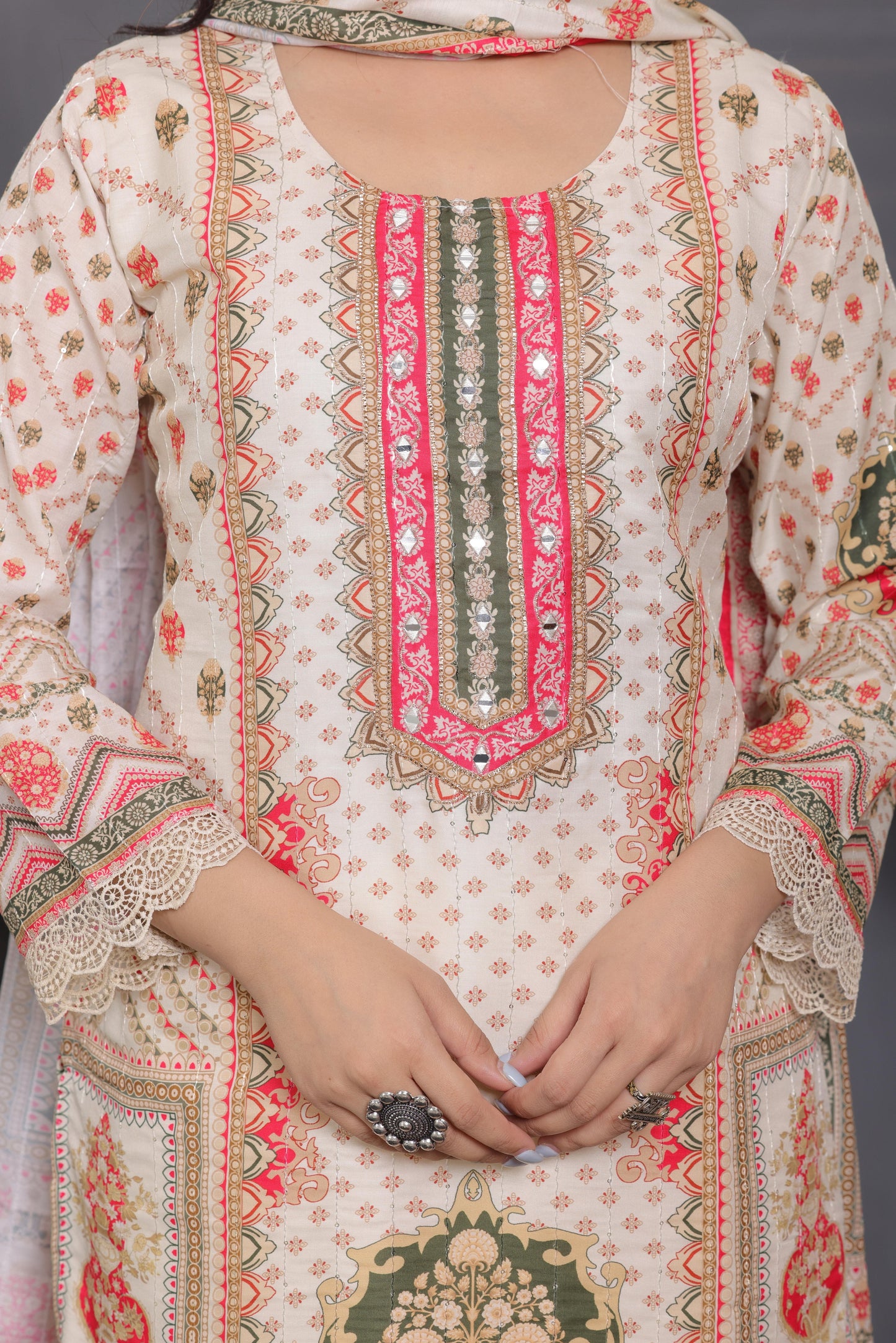 Muslin Silk Pakistani Suit with Sequins & Embroidery Work