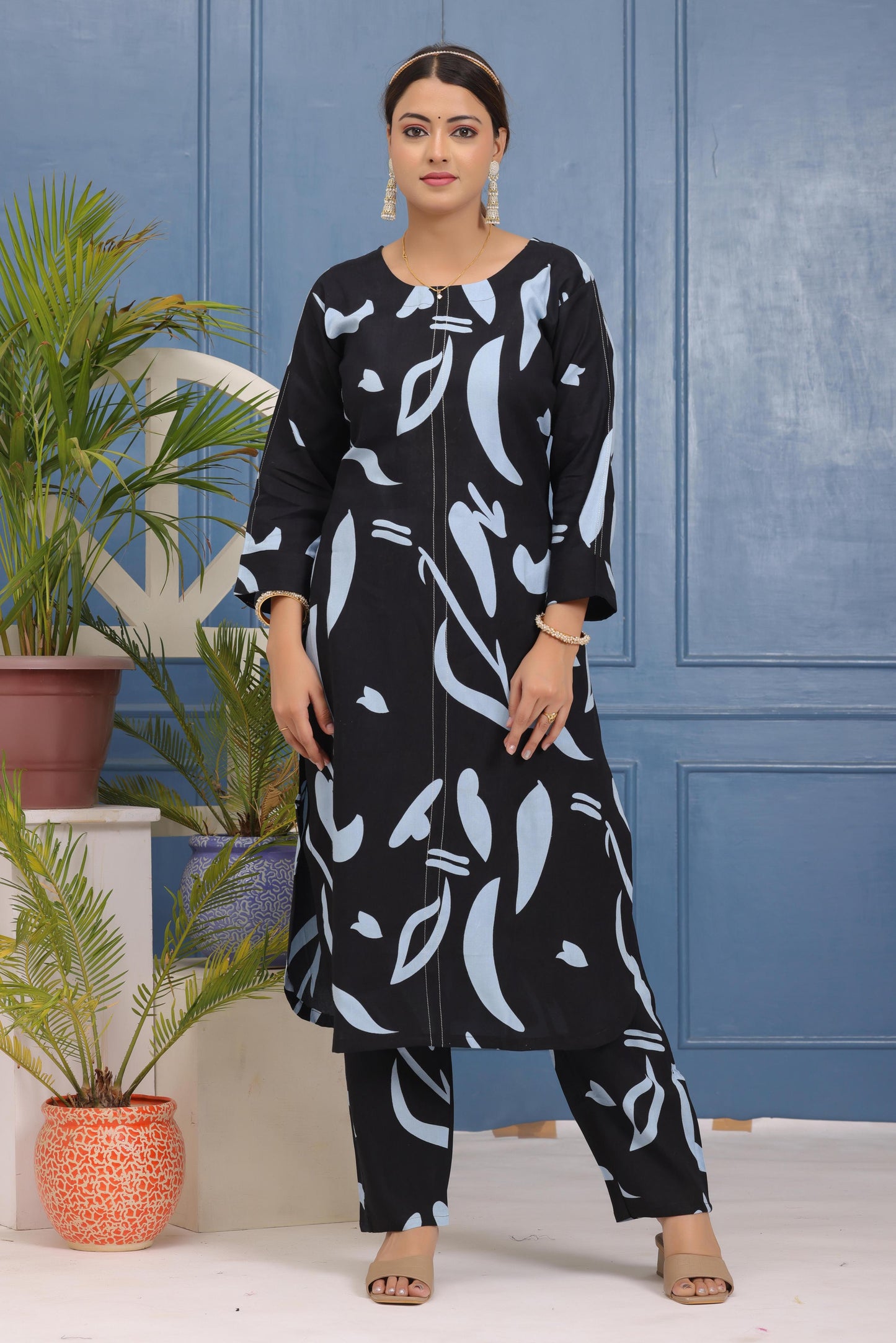 Elegant Digital Printed Rayon Coord Set with Katha Work Kurti