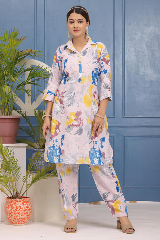 Stylish Digital Printed Rayon Coord Set with Umbrella Cut Kurti