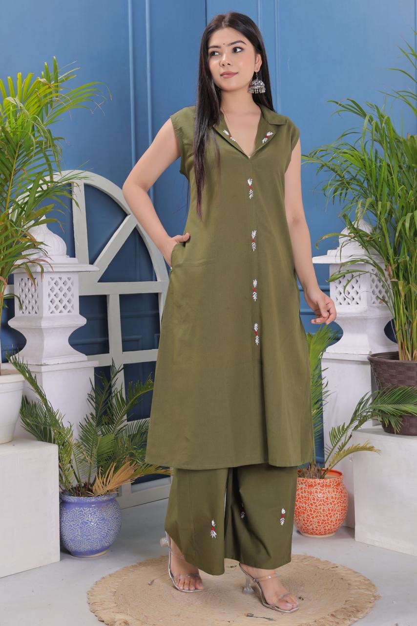 Pure Cotton Slub Fabric Kurta Pant Set.