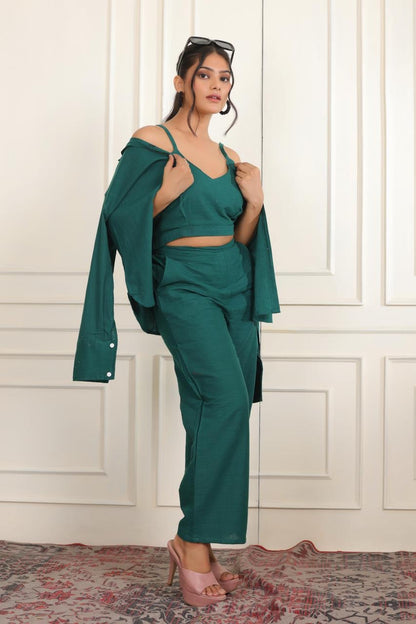 Women Solid Top with Trousers Co-ords Set