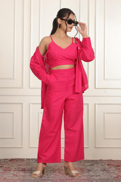 Women Solid Top with Trousers Co-ords Set