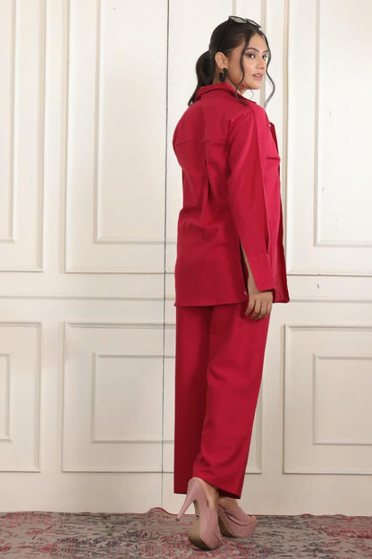 Women Solid Top with Trousers Co-ords Set