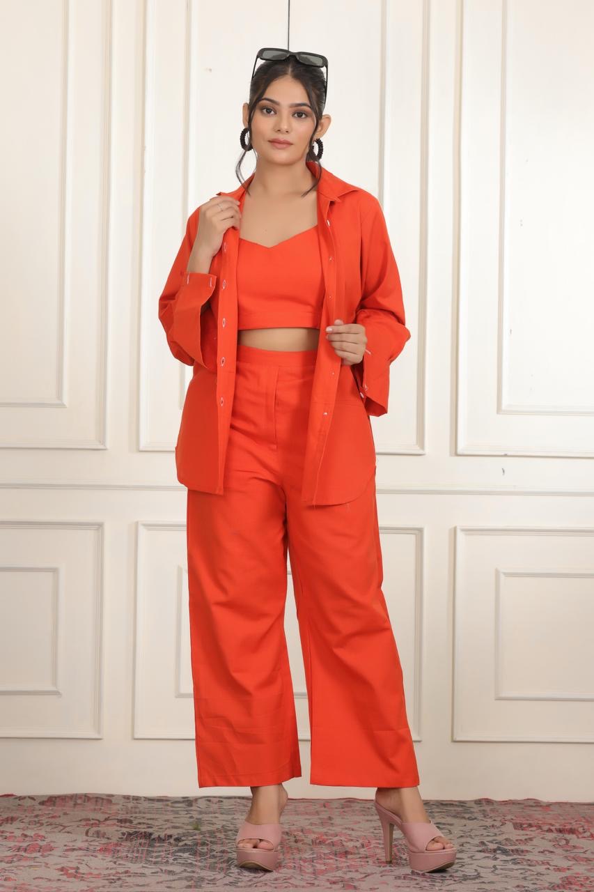 Women Solid Top with Trousers Co-ords Set