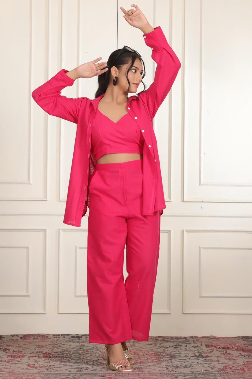 Women Solid Top with Trousers Co-ords Set