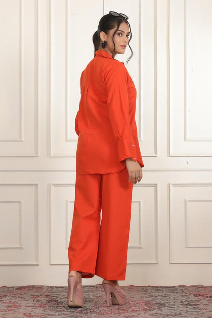 Women Solid Top with Trousers Co-ords Set