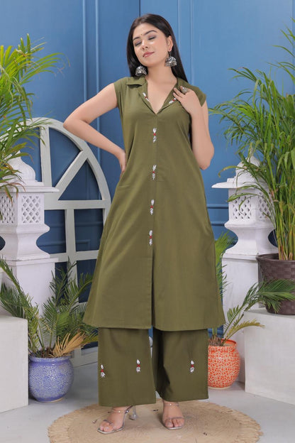 Pure Cotton Slub Fabric Kurta Pant Set.