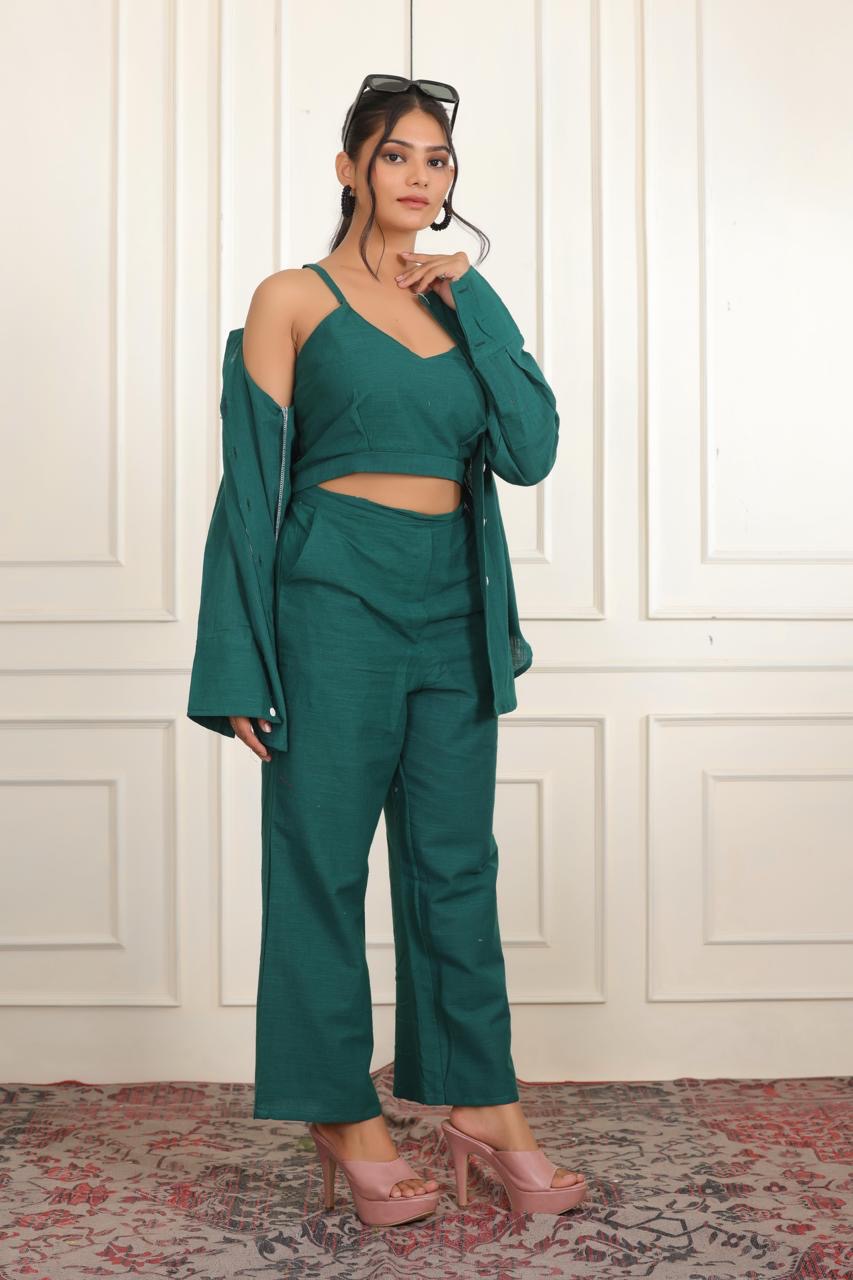 Women Solid Top with Trousers Co-ords Set