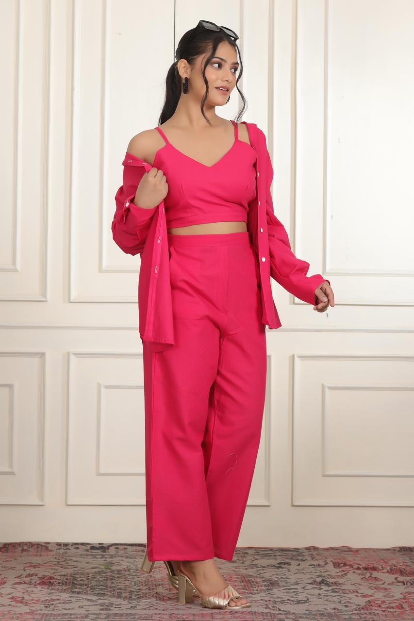 Women Solid Top with Trousers Co-ords Set