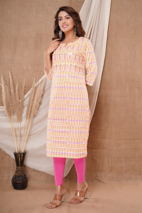 Women Printed Cotton Blend Single Straight Kurta