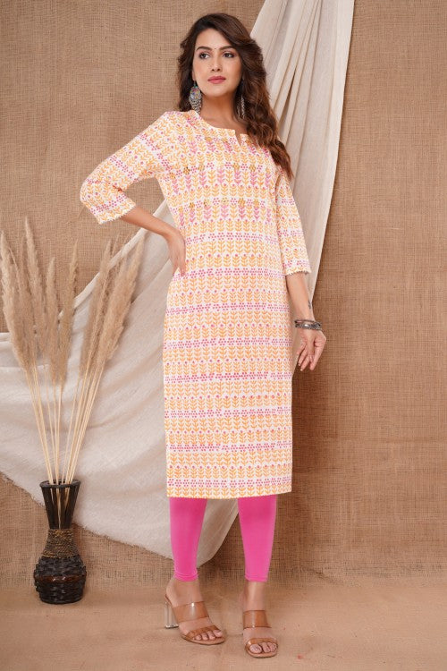 Women Printed Cotton Blend Single Straight Kurta