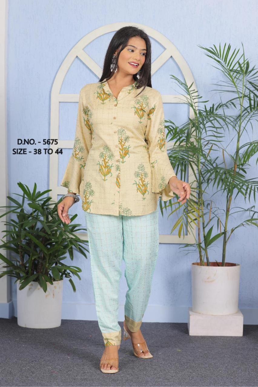 Elegant Heavy Rayon Printed Shirt & Pant Cord set