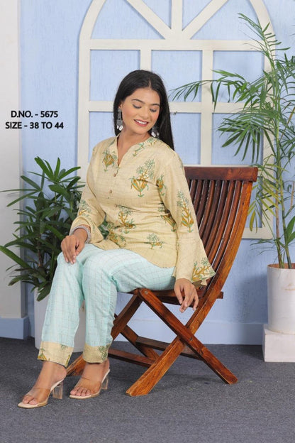 Elegant Heavy Rayon Printed Shirt & Pant Cord set