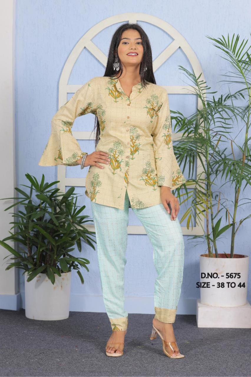 Elegant Heavy Rayon Printed Shirt & Pant Cord set