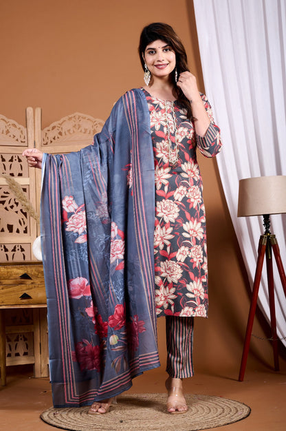 Surat Heavy Rayon Kurti Set with Digital Printed Dupatta