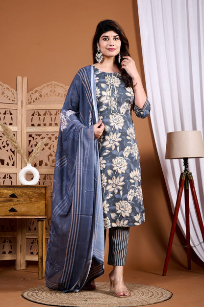 Surat Heavy Rayon Kurti Set with Digital Printed Dupatta