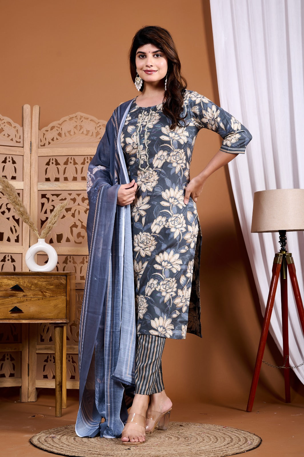 Surat Heavy Rayon Kurti Set with Digital Printed Dupatta