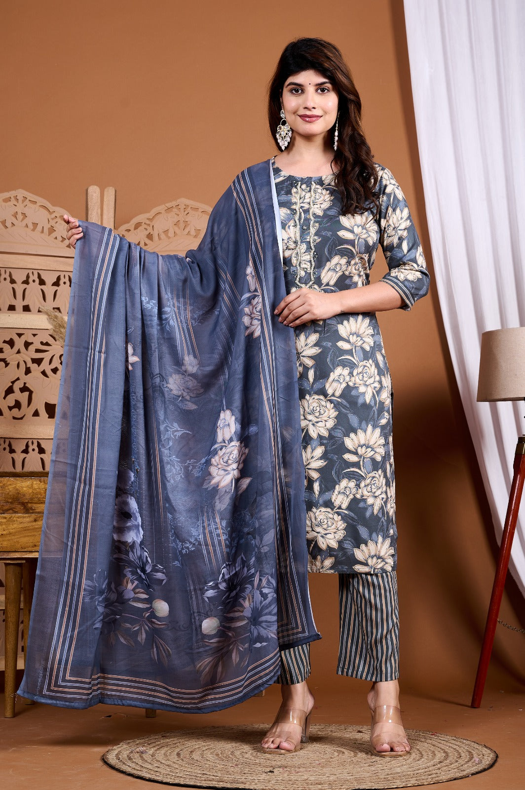 Surat Heavy Rayon Kurti Set with Digital Printed Dupatta