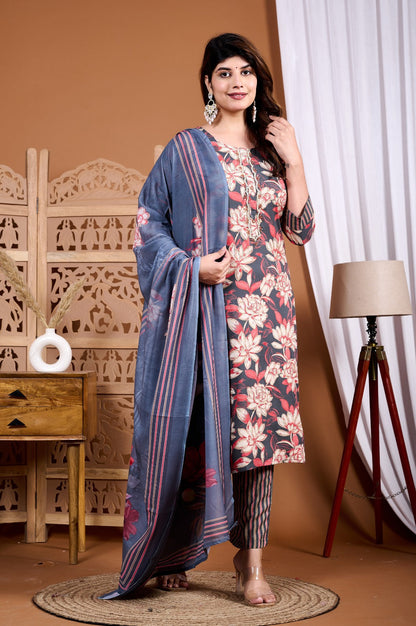 Surat Heavy Rayon Kurti Set with Digital Printed Dupatta