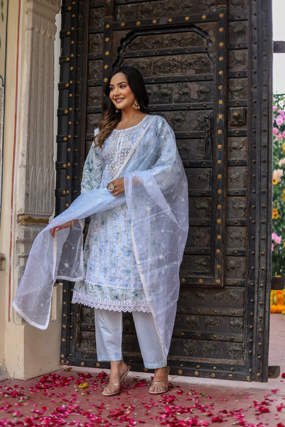 Elegant Roman Silk Kurti, Pant & Dupatta Set – New Launch