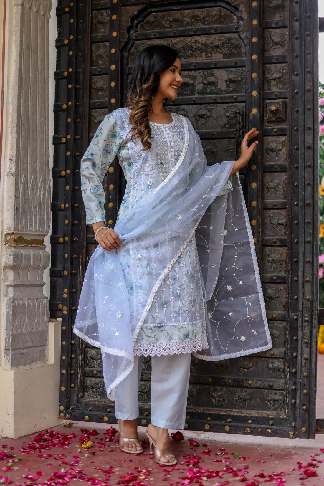 Elegant Roman Silk Kurti, Pant & Dupatta Set – New Launch