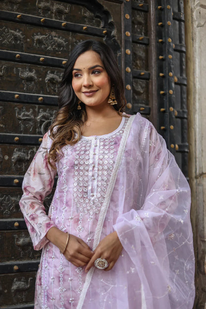 Elegant Roman Silk Kurti, Pant & Dupatta Set – New Launch