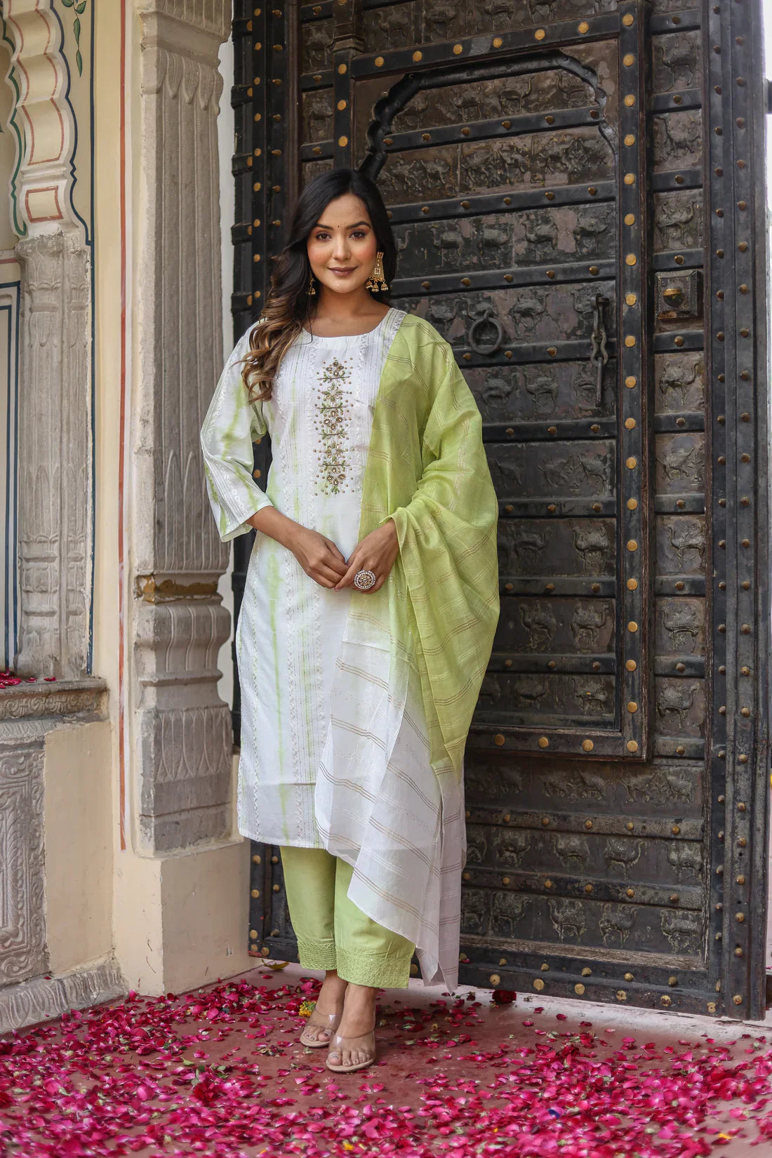 Heavy Chanderi Tie-Dye Kurti Set