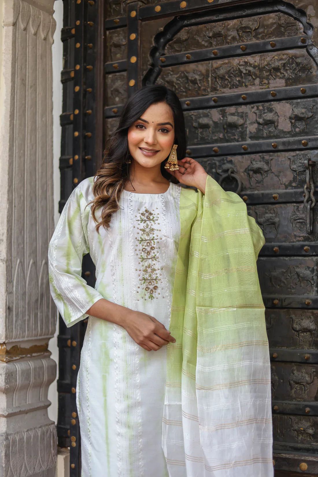 Heavy Chanderi Tie-Dye Kurti Set