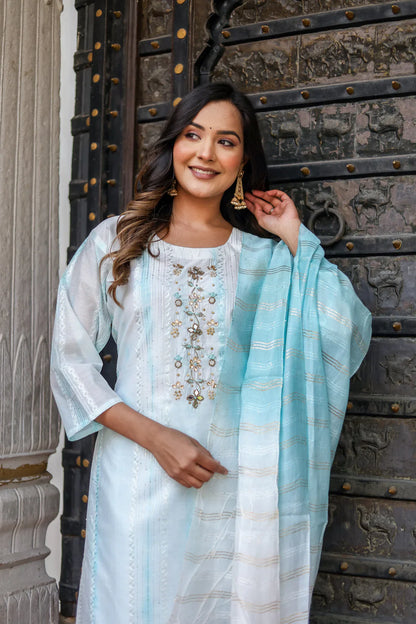 Heavy Chanderi Tie-Dye Kurti Set