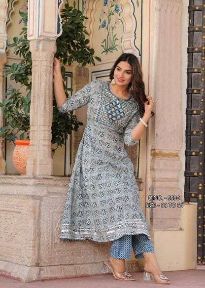 New Beautiful Pure Rayon Fabric Anarkali Suit Pattern Kurta And Pant Set.