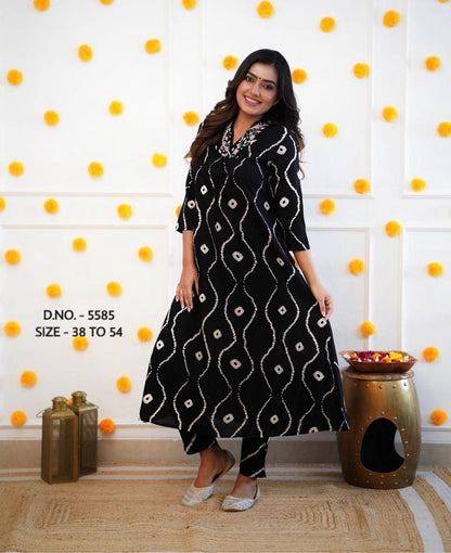 Heavy Rayon Digital Printed Flared Long Kurta With pant