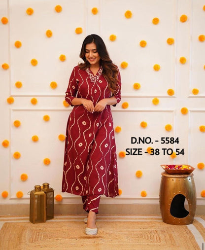 Heavy Rayon Digital Printed Flared Long Kurta With pant