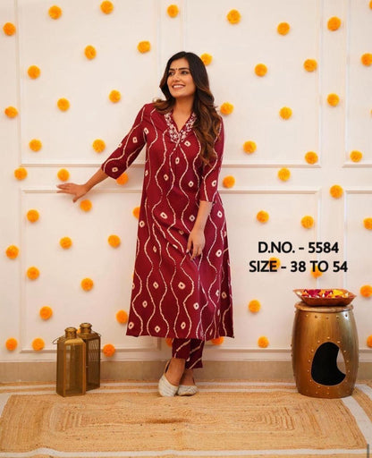 Heavy Rayon Digital Printed Flared Long Kurta With pant