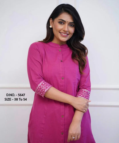 Heavy Rayon A-Line Kurti with Hand Aari Embroidery and Stylish Pants