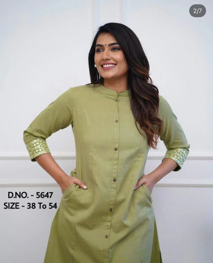 Heavy Rayon A-Line Kurti with Hand Aari Embroidery and Stylish Pants