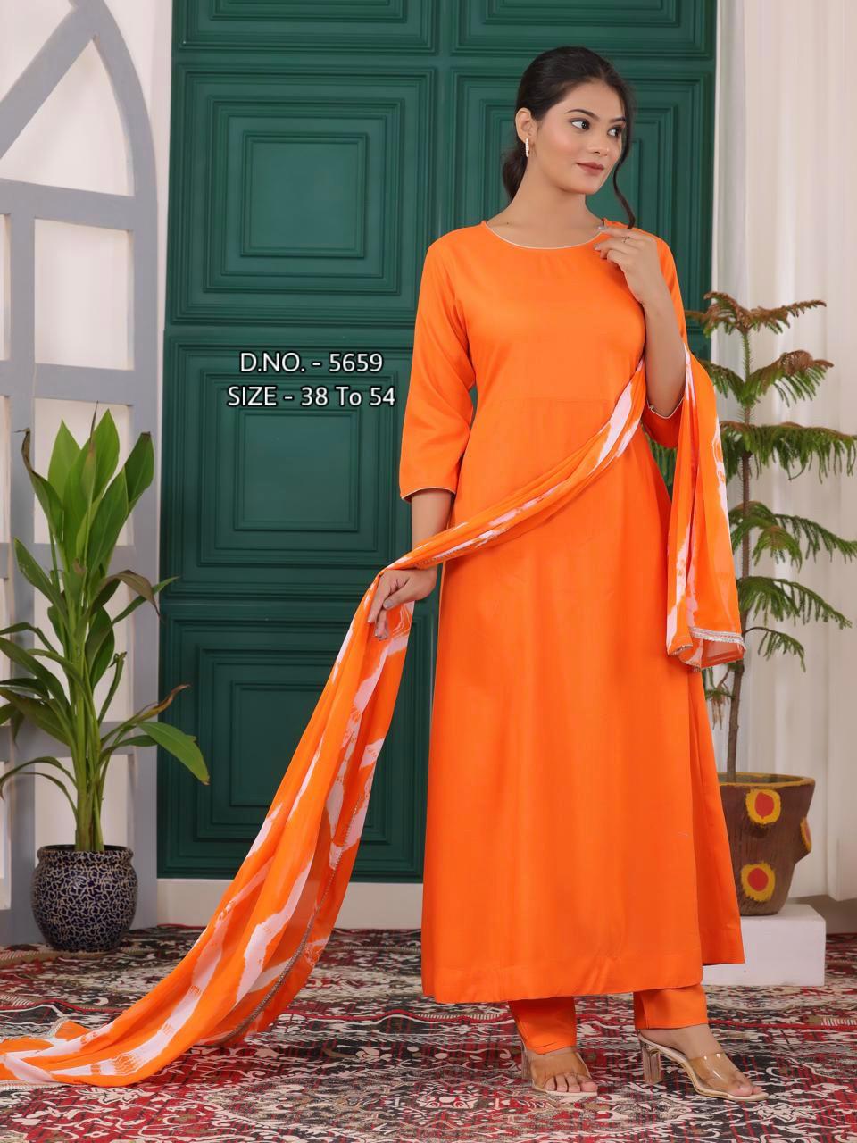 Elegant Heavy Rayon Flared Long Kurti Set with Hand Tye-Dye Chiffon Dupatta