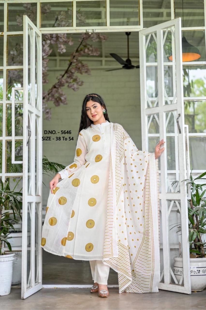 Chic Printed Mulmul Double Layered Kurti Set with Handcrafted Adda Work