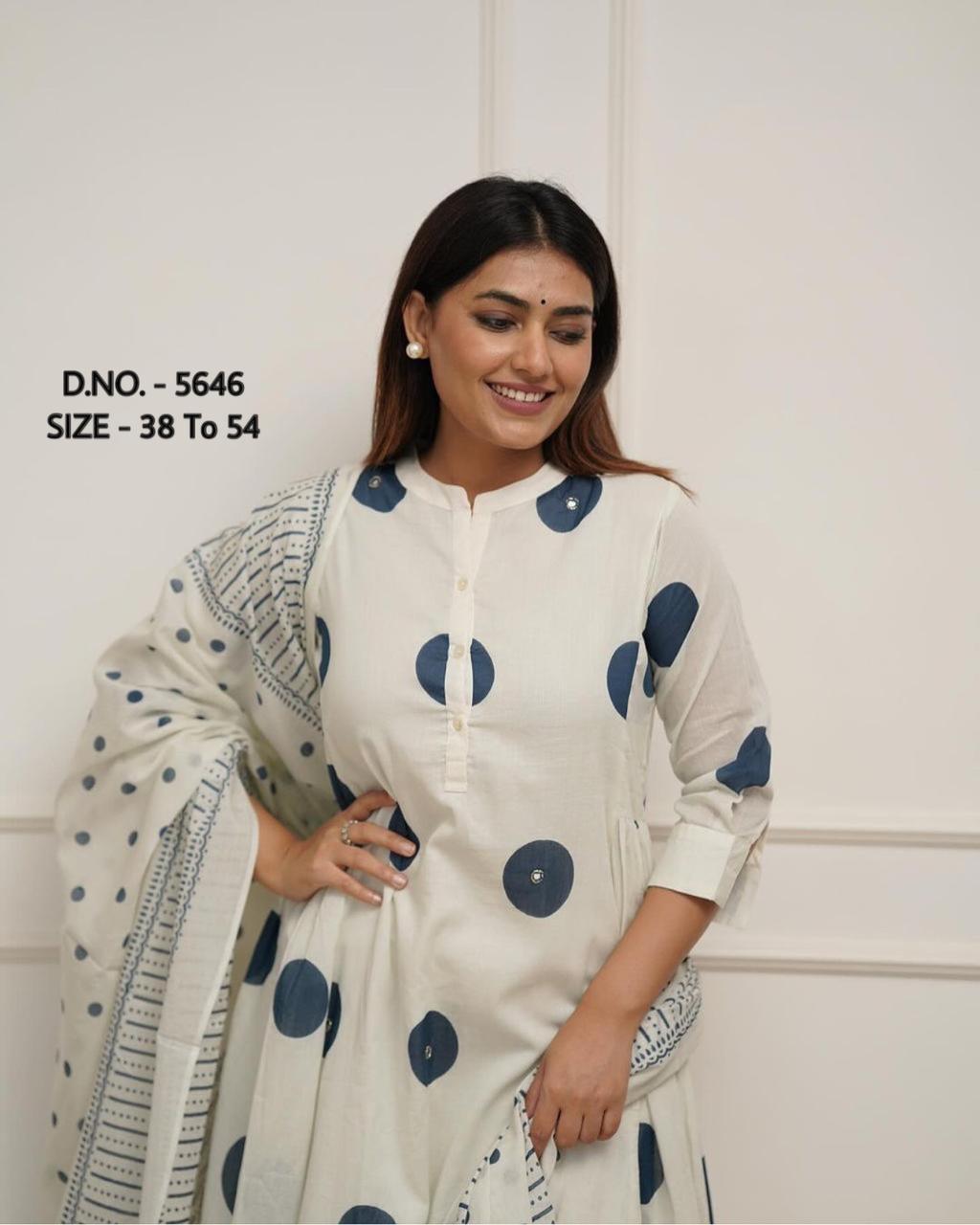 Chic Printed Mulmul Double Layered Kurti Set with Handcrafted Adda Work