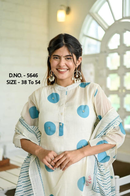 Chic Printed Mulmul Double Layered Kurti Set with Handcrafted Adda Work