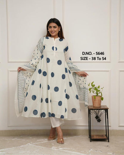 Chic Printed Mulmul Double Layered Kurti Set with Handcrafted Adda Work