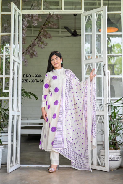 Chic Printed Mulmul Double Layered Kurti Set with Handcrafted Adda Work