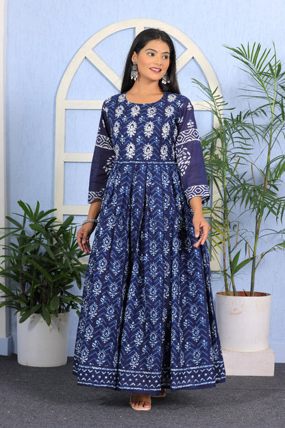 Graceful Floral Print Viscose Cotton Anarkali Kurta