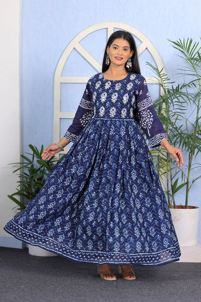 Graceful Floral Print Viscose Cotton Anarkali Kurta