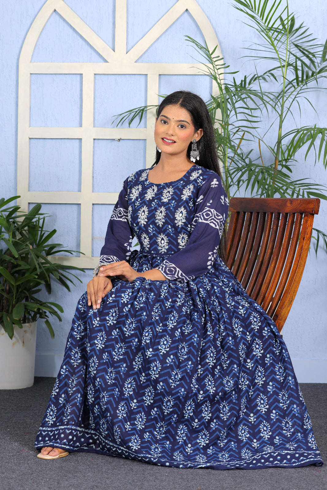 Graceful Floral Print Viscose Cotton Anarkali Kurta