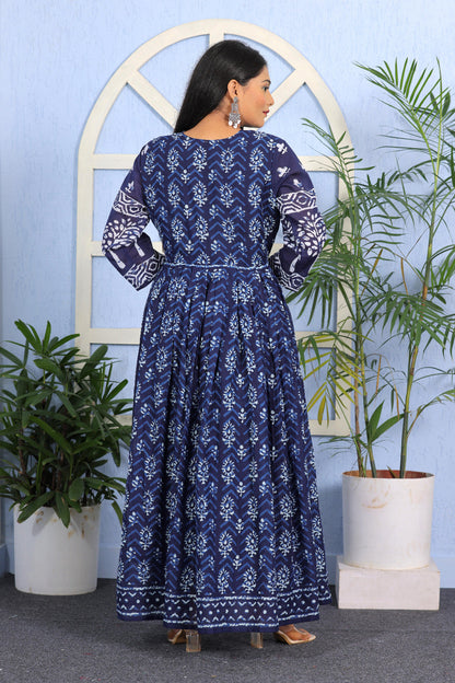 Graceful Floral Print Viscose Cotton Anarkali Kurta