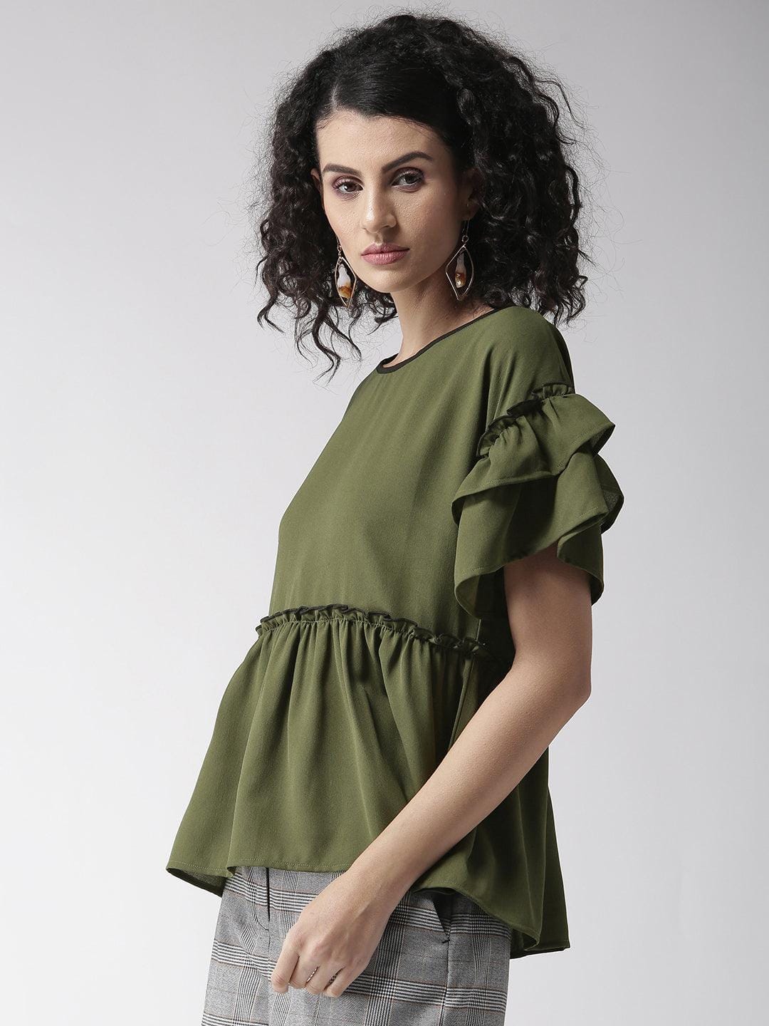 Style Quotient Olive Green A-Line Top