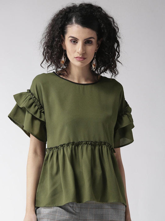 Style Quotient Olive Green A-Line Top